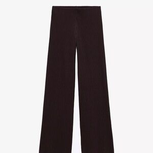 Wide-Leg Ribbed Knit Pants - Eggplant